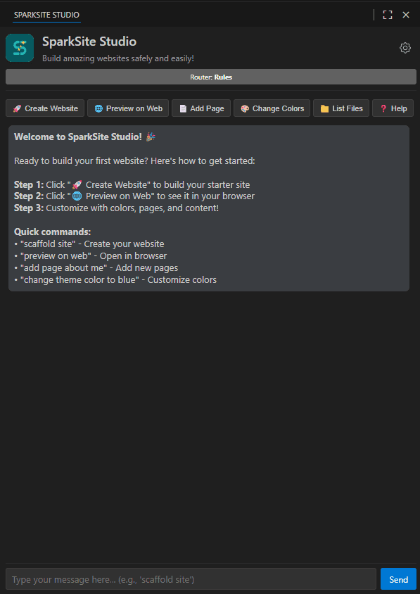 SparkSite Studio in VS Code